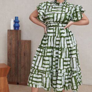 Busayo Green and White Print Dress